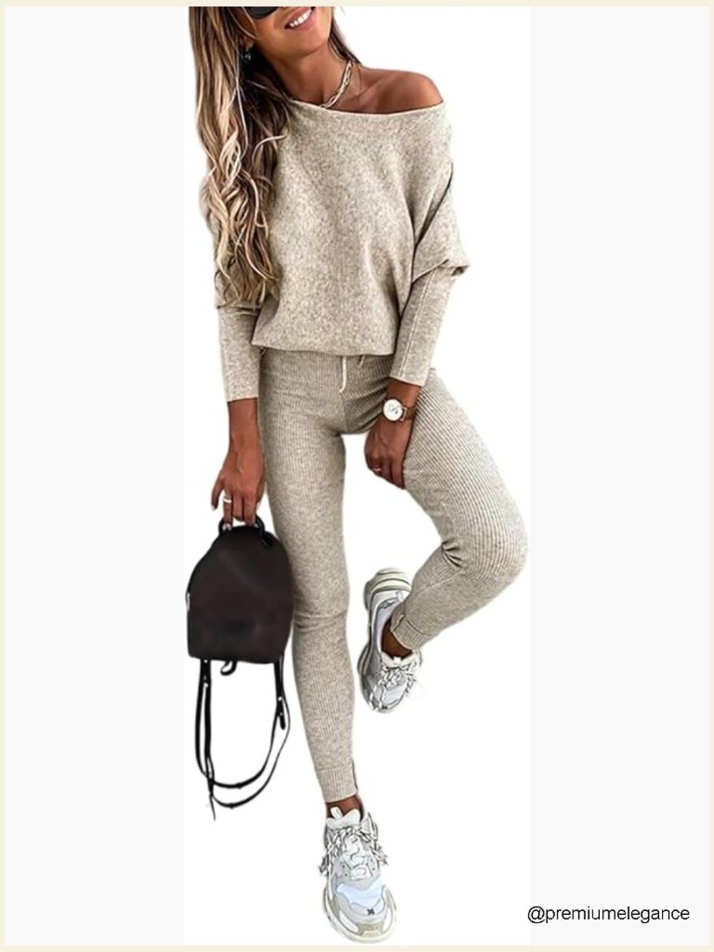 2 Piece Lounge Outfit Long Sleeve Knit Pullover Drawstring Pants Set Tracksuit